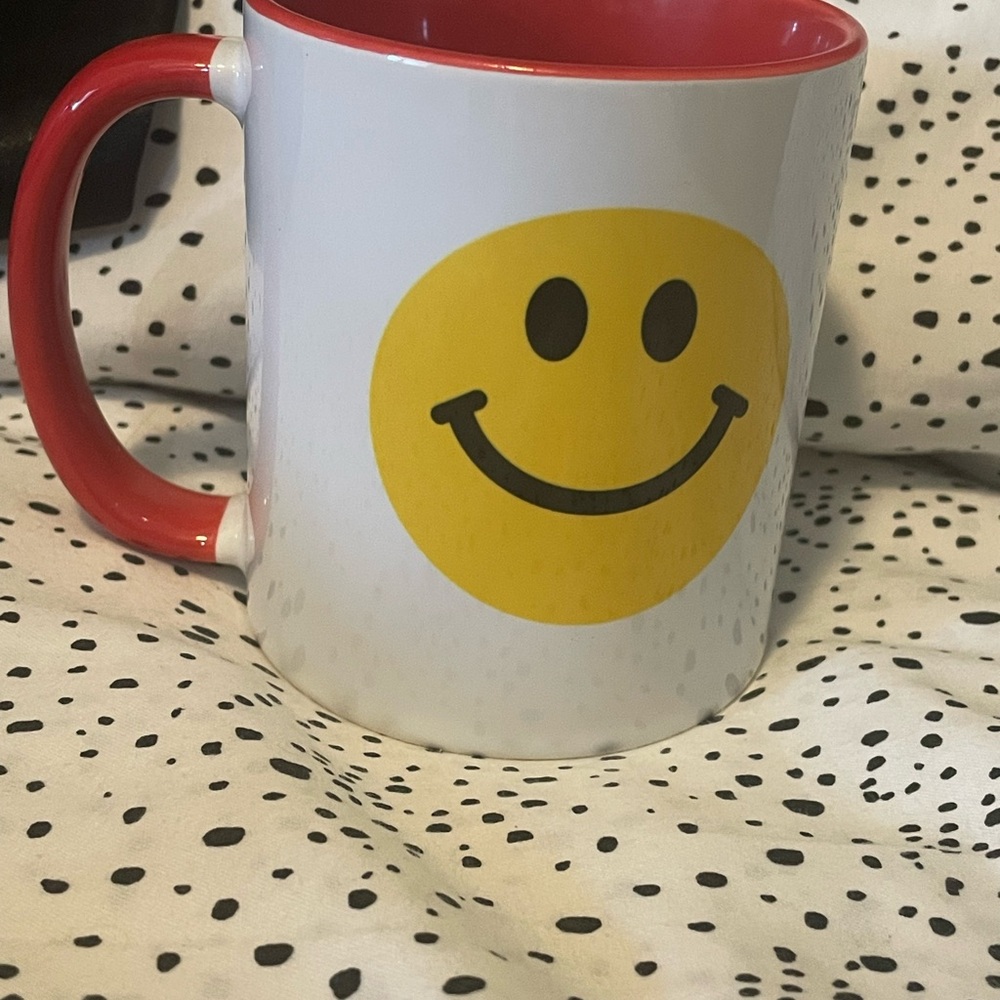 Both Sided Smiley Face Mug with Red Handle